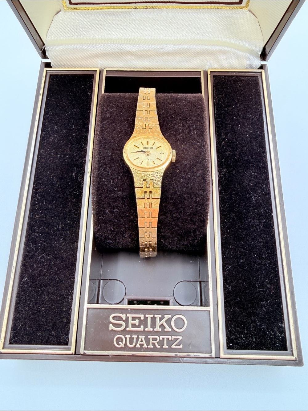 Vintage Seiko Quartz Ladies Watch Gold Tone 1100-7619 Japan w/ Box 6.5” - Picture 4 of 16
